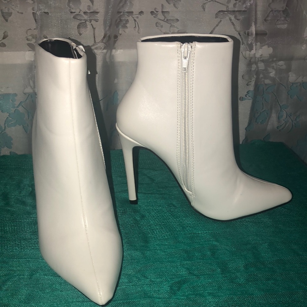 White Leather Heeled Booties